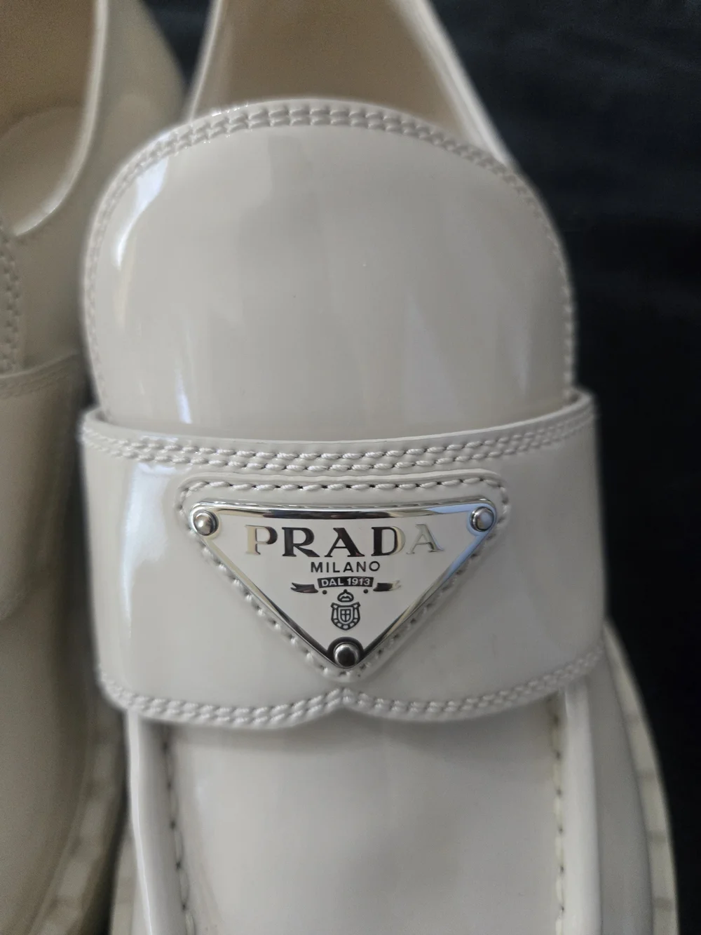 Prada Women's Cream Patent Leather Loafers Size 11/42 EUC - WORN ONCE